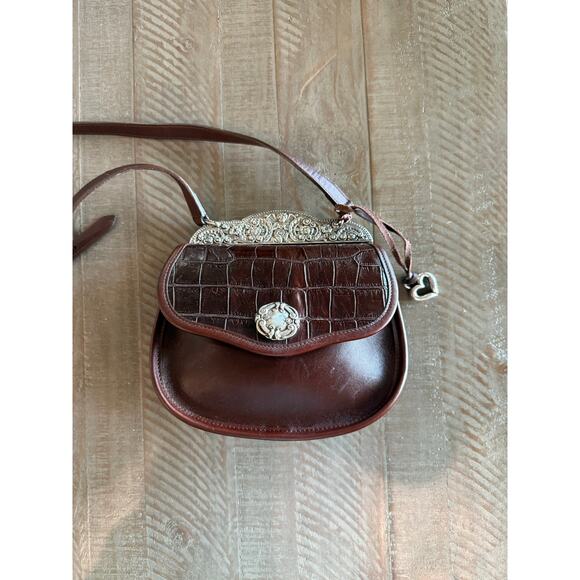 Brighton Leather Crossbody Bag Cowgirl Western Purse Bag Brown Silver Detail - Picture 4 of 12